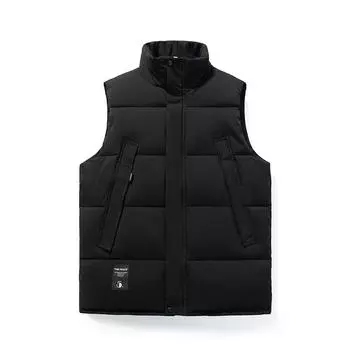 Пуховый хлопок осень и зима новый модный бренд мужские и женские жилеты простой спортивный и повседневный теплый жилет со стойкой M (80-45 kg) чёрный