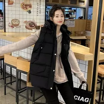 Пуховый хлопок осень и зима новый средний и длинный верхняя одежда универсальный модный жилет верхняя одежда иностранный стиль прилив M