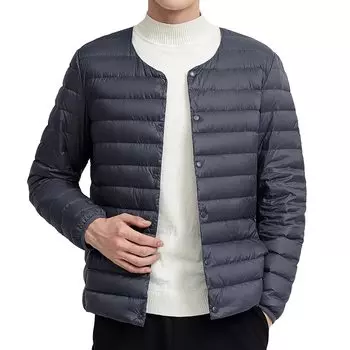 Пуховый регулируемый воротник нейлоновый пуховик круглый холодный серый [netero] мужская куртка, форма, пальто, V-образный вырез, шея, теплая, защита, ветрозащитный, легкий, однотонный, серый