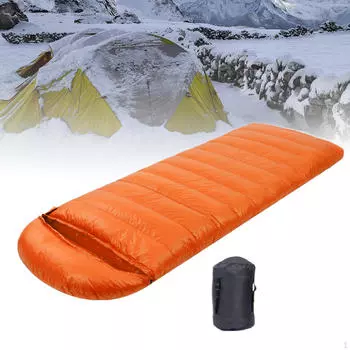 Пуховый спальный мешок, кемпинговый конверт с компрессионным мешком для походов оранжевый