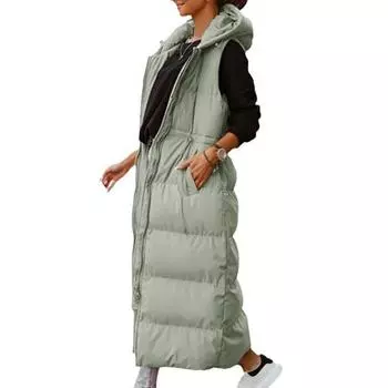 Пуховый жилет, длинная молния, карманы с капюшоном, без рукавов, морозостойкая однотонная куртка, пальто S розовый