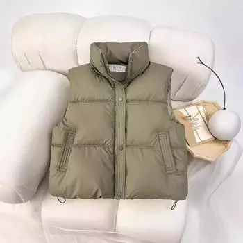 Пуховый жилет из хлопка, женская осенне-зимняя новая свободная жилетка из хлопка с воротником-стойкой, однотонная хлопковая жилетка, куртка M