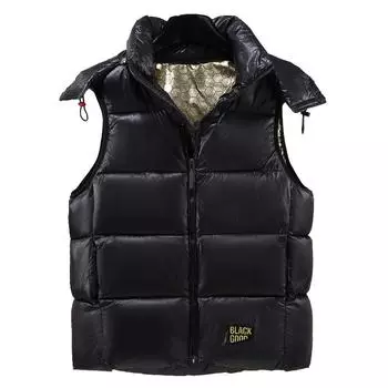 Пуховый жилет, новинка 2023 года, зимний повседневный жилет с капюшоном для пар, утепленное пальто M чёрный