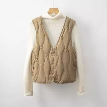 Пуховый жилет новый национальный стандарт 90 пуховый V-образный вырез женский осенне-зимний легкий жилет без рукавов жилет внутренний жилет S чёрный