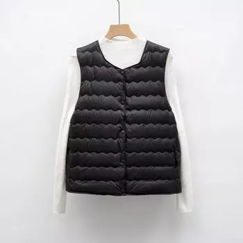 Пуховый жилет новый национальный стандарт 90 пух женский внутренний жилет новый осенне-зимний легкий пуховик S чёрный