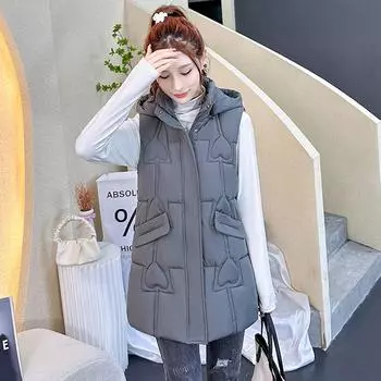 Пуховый жилет женская одежда зимой, модный и зарубежный стиль, осень и зима с пуховым хлопковым жилетом женская куртка зимой L чёрный