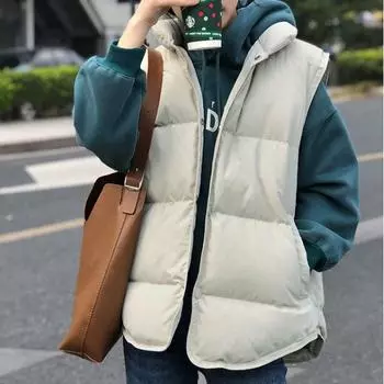 Пуховый жилет женский 2024 новый стиль корейская версия утиный пуховик короткий пуховик женский жилет жилет для волос куртка One size fits all (40kg-75kg recommended) белый