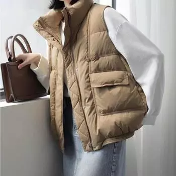 Пуховый жилет женский 2024 новый стиль куртка на утином пуху короткая куртка женская жилетка жилет для волос куртка One size (recommended weight 40kg-75kg) белый