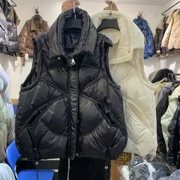 Пуховый жилет женский 2024 весна и осень новый белый утиный пух женский короткий пуховик женский жилет пуховый жилет one size fits all чёрный