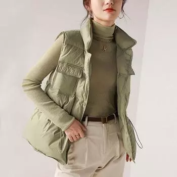 Пуховый жилет женский легкий и тонкий зимний 23 года новый теплый пояс с завязками на талии жилет куртка прилив S белый