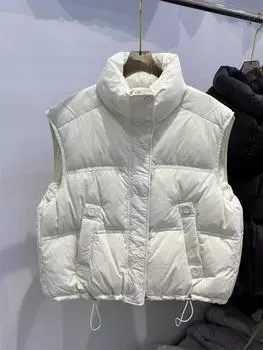 Пуховый жилет женский новый осенне-зимний маленький мужской жилет подкладка белый утиный пух корейский утолщенный модный пальто One size fits all, within 72.5 kg is recommended. белый