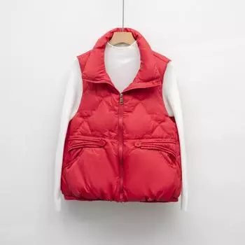 Пуховый жилет женский осенне-зимний новый корейский вариант короткий воротник-стойка маленький жилет жилет куртка модный и теплый S красный