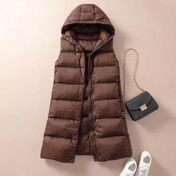 Пуховый жилет женский осенне-зимний женский жилет куртка женский зимний жилет женский средний и длинный пуховый жилет женская верхняя одежда тренд M хаки
