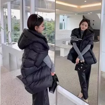 Пуховый жилет женский популярный зимний 2024 новый популярный маленький мужской жилет в иностранном стиле универсальный с капюшоном S