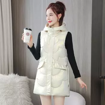 Пуховый жилет женский средней длины, новинка осени и зимы, свободный жилет и куртка с зажимом на плечах M зелёный