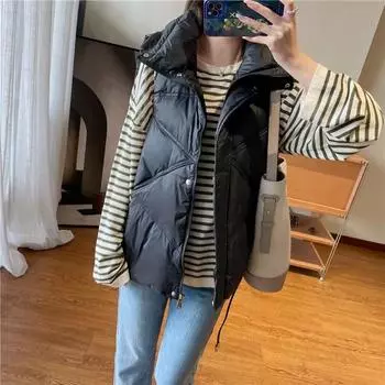 Пуховый жилет женский весна и осень новый белый утиный пух женский короткий пуховик женский жилет пуховый жилет one size fits all хаки