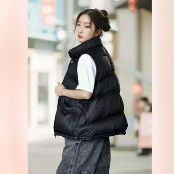 Пуховый жилет женский высокого класса пуховый жилет женский короткий с вырезом на плече без рукавов пуховик женская куртка HD one size fits all