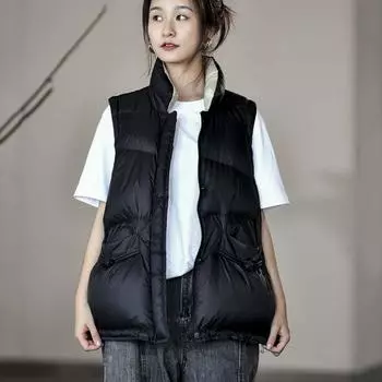 Пуховый жилет женский, высококачественный, короткий жилет, весенне-осенний, безрукавный пуховик с вырезом на плече one size fits all
