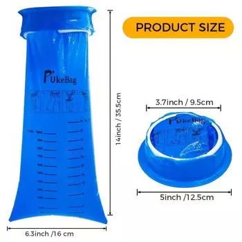 PukeBag: 33.81 oz Leak proof Medical Grade Portable Vomit Bag - Perfect for travel, car or home 15pcs синий