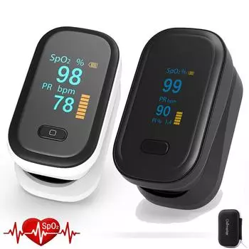 Пульсоксиметр на кончике пальца с функциями сигнализации SPO2 PI PR Мониторинг OLED-дисплей с бесплатным ящиком для хранения чёрный