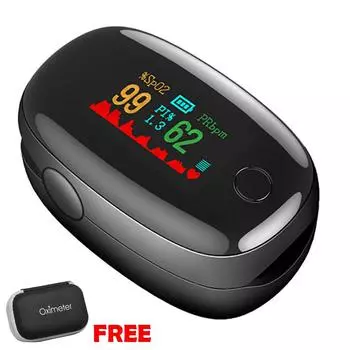 Пульсоксиметр, пульсометр на кончике пальца, SpO2, монитор насыщения крови кислородом с коробкой для хранения EVA чёрный