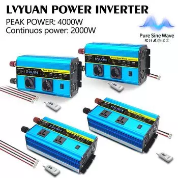 Пульт дистанционного управления, чистая синусоида, 12 В постоянного тока/24 В переменного тока, 220 В переменного тока, 2000 Вт/4000 Вт, ЖК-дисплей напряжения, ЕС/универсальный преобразователь напряжения, 220 В, инвертор для кемпинга