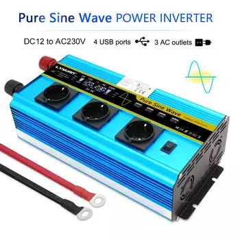 12000Вт(Вершина горы)12 В/24 В до 230 В 2500 Вт номинальный инвертор чистого синуса для грузовиков, автофургонов с 3 розетками переменного тока, беспроводной пульт дистанционного управления 12V 220V EU Socket синий