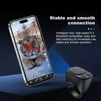 Пульт дистанционного управления с кончиком пальца Перелистывание страниц для эффективного просмотра Селфи Совместимый с Bluetooth перезаряжаемый пульт дистанционного управления затвором камеры чёрный