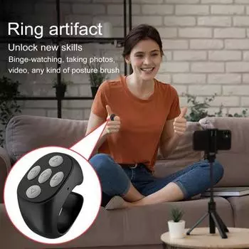 Пульт дистанционного управления с поддержкой Bluetooth Прокрутка кольца Приложение Перелистывание страниц Беспроводные телефоны Планшеты Затвор камеры чёрный