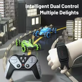 Пульт дистанционного управления Stunt Twist Car 4 Wheels 2.4GHz Dual Modes RC Off-Road Vehicle Toddlers Electric ATV Crawler Derformation Truck Toy зелёный