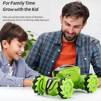 Пульт дистанционного управления, трюковая машина с подсветкой, 4 колеса, датчик жестов, 2,4 ГГц, радиоуправляемый внедорожный грузовик для малышей, электрический вездеход, игрушечный гусеничный автомобиль синий