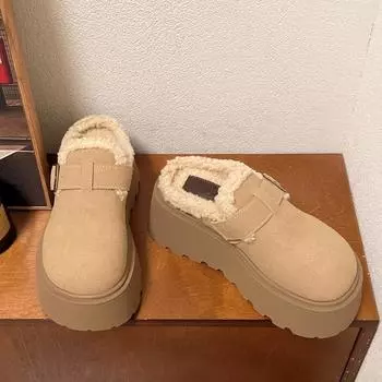 Pull on Solid Shallow Modern Slippers Winter Outside Mid Heel 2024 High Quality Shoes Female Flat with Concise Women s Slippers 35 бежевый