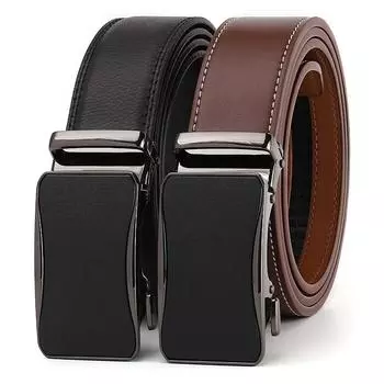 PULO Двухслойный ремень из коровьей кожи с двойной нитью, верхний слой из коровьей кожи, автоматическая пряжка, высококачественный ремень 120cm чёрный