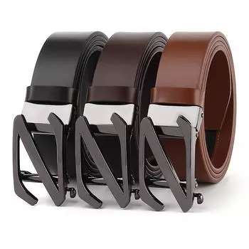 PULO мужской ремень из натуральной кожи с автоматической пряжкой в виде буквы Z, деловой, прочный и удобный ремень 120cm чёрный