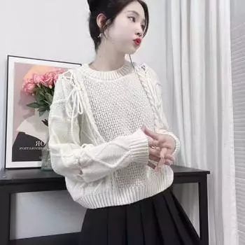 Пуловер 2023, осенний ажурный дизайн, универсальный свитер с круглым вырезом на бретельках, женский универсальный свитер с короткими и длинными рукавами, женский