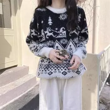 Пуловер, бархатный повседневный зимний повседневный свитер, рекомендуется, рождественский свитер с круглым вырезом и длинными рукавами, повседневный женский свитер One Size синий