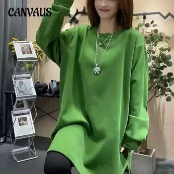 Пуловер больших размеров на осень и зиму в длинной секции с подкладкой, утолщенный, женский, ленивый, свободный верх прилива L зелёный