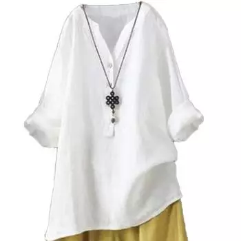 Пуловер большого размера, элегантная верхняя льняная рубашка на пуговицах, женская весенняя рубашка с длинным рукавом L чёрный