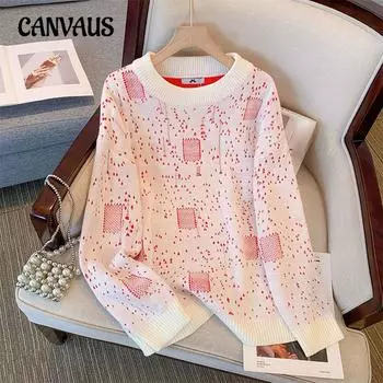 Пуловер большого размера с длинным рукавом, женский свитер, свитер в студенческом стиле, зимний теплый трикотаж 2XL розовый