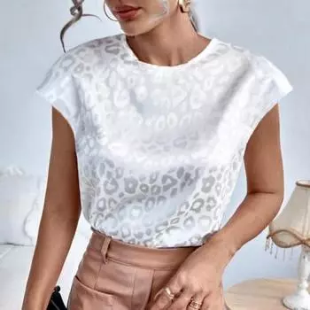 Пуловер большого размера с леопардовым принтом, короткие верхние рукава, круглые брюки, мягкие летние брюки больших размеров M чёрный