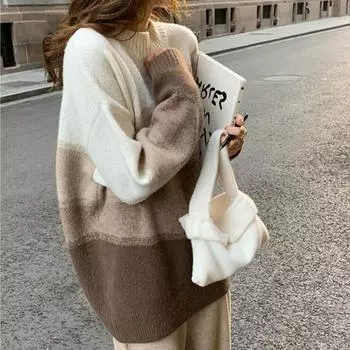 Пуловер design sense, мягкий восковой свитер, женский свитер средней длины, осенне-зимний вязаный свитер с круглым вырезом, женский One Size синий