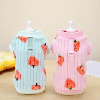 Пуловер для домашних животных, милая блузка с клубничным узором для собаки, модная толстовка с котом и тяговым кольцом, товары для домашних животных S розовый