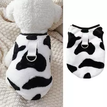 Пуловер для собак с круглым вырезом, без рукавов, с рисунком молочной коровы, для собак, кошек, двусторонний, коралловый флис XS черный белый