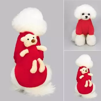Пуловер для собак с милым декором в виде медведя, согревает, повседневная одежда, для щенка, двуногий M красный