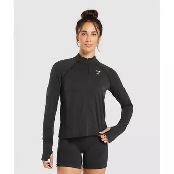 Пуловер GYMSHARK Vital Seamless 2.0 1 4 на молнии, черный Marl B5A2K BBF3 XS
