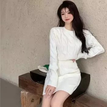 Пуловер из двух предметов, осенне-зимний комплект вязаного свитера, короткий свитер Pure Desire, сексуальный пикантный женский свитер с запахом на руку для девочек One Size чёрный