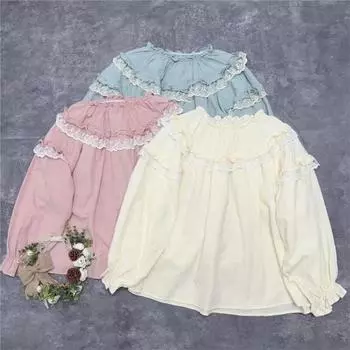 Пуловер Johnature Fungus Edge, жаккардовый топ, лесная кружевная хлопковая рубашка, весенняя милая кукла, свободные повседневные женские рубашки One Size зелёный