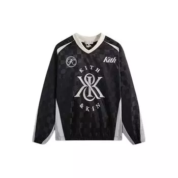 Пуловер Kith с v-образным вырезом и буквенным принтом, толстовка с заниженными плечами и длинными рукавами, толстовка унисекс, черный KHM031912-001 XXL