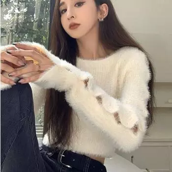 Пуловер короткий полый вязаный свитер женский осень и зима Pure Desire для сладкого и пряного нижнего белья мягкий свитер женский топ One Size чёрный