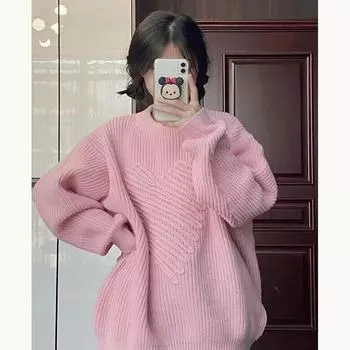 Пуловер, мягкий свитер, женский свитер 2022, свободная верхняя одежда, нежный свободный свитер с круглым вырезом и длинными рукавами, женский топ One Size чёрный